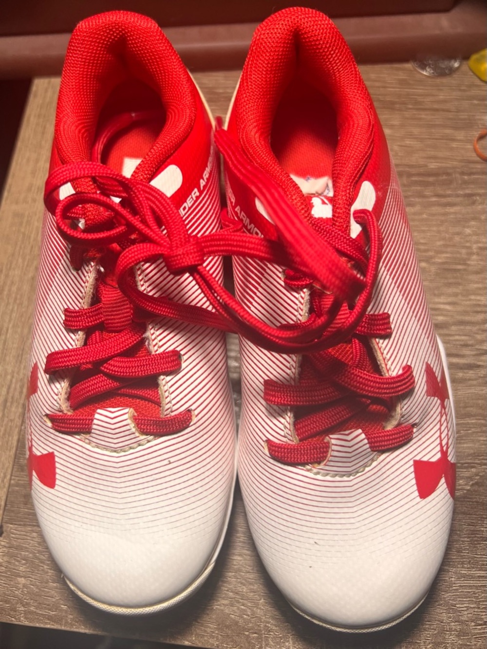 Under Armour Red and White Sports Cleats Small Child 10K